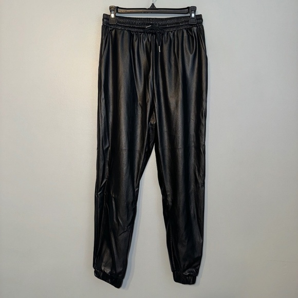 EUC Missguided Faux Leather Jogger Pants Black Drawstring Trousers Petite 8 8P - Picture 3 of 7